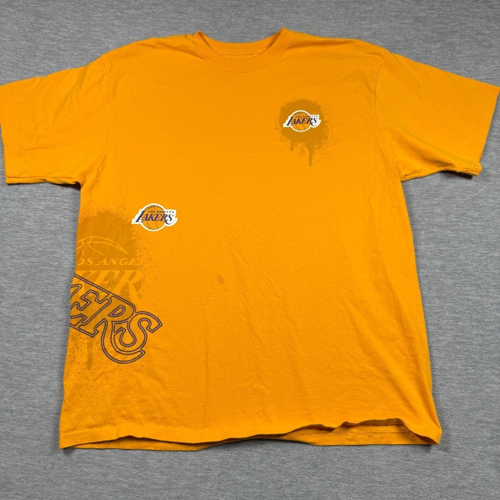 Adidas T-Shirt Men XL Yellow LA Lakers NBA Basketball Graphic Cotton Sporty Tee